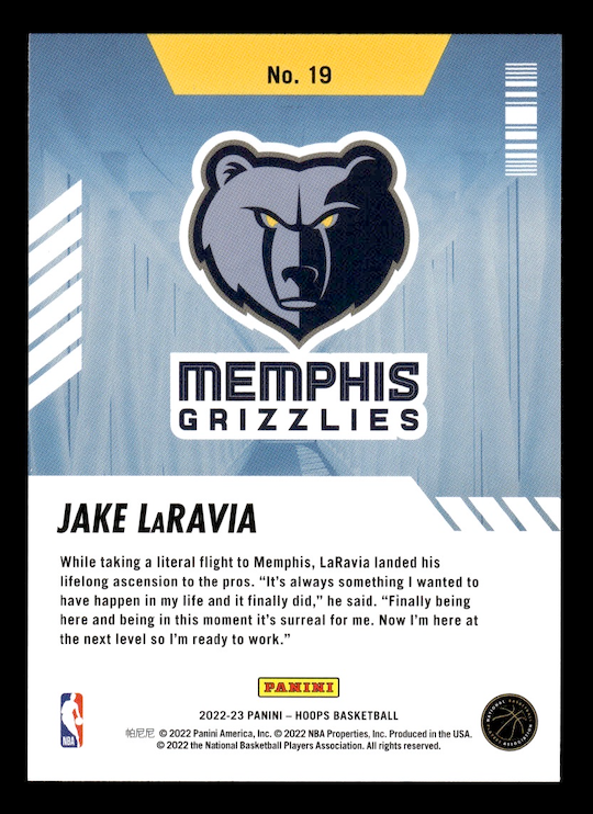 2022-23 Hoops Arriving Now #19 Jake LaRavia (Memphis Grizzlies)