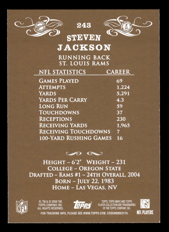 2009 Topps Mayo #243 Steven Jackson (St. Louis Rams)