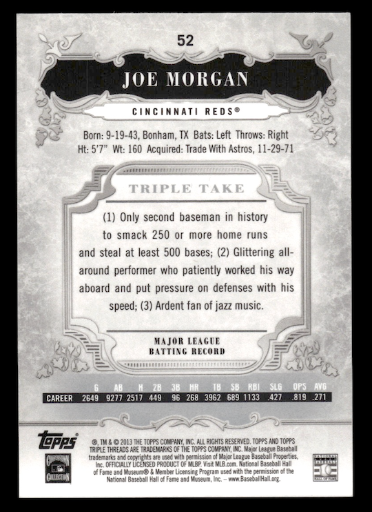 2013 Topps Triple Threads #52 Joe Morgan (Cincinnati Reds)