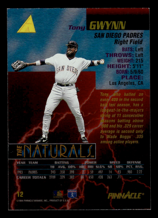 1994 Pinnacle The Naturals #12 Tony Gwynn (San Diego Padres)