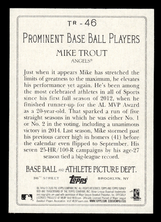 2020 Topps Turkey Red '20 #TR46 Mike Trout (Los Angeles Angels)