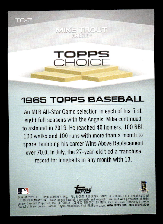 2020 Topps Topps Choice #TC7 Mike Trout (Los Angeles Angels)