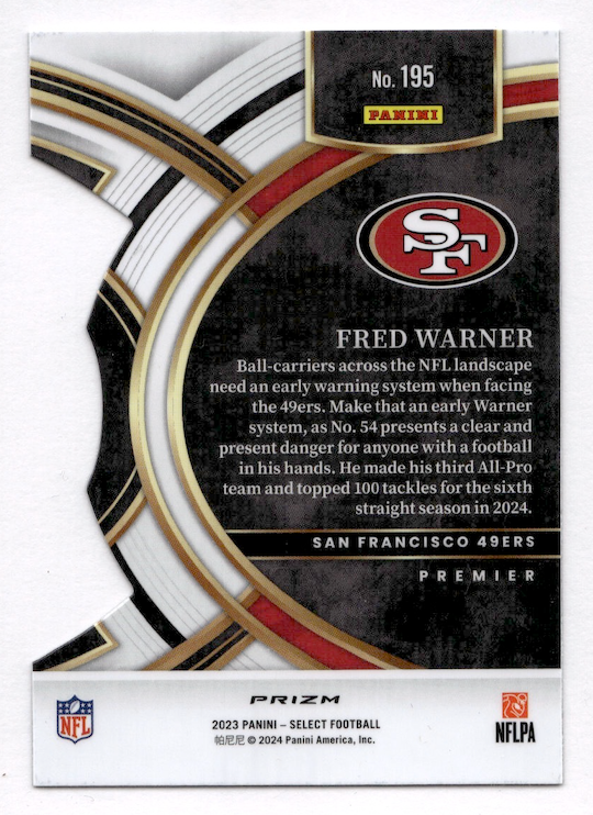2023 Select Prizm Green and Yellow Die Cut #195 Fred Warner (San Francisco 49ers)