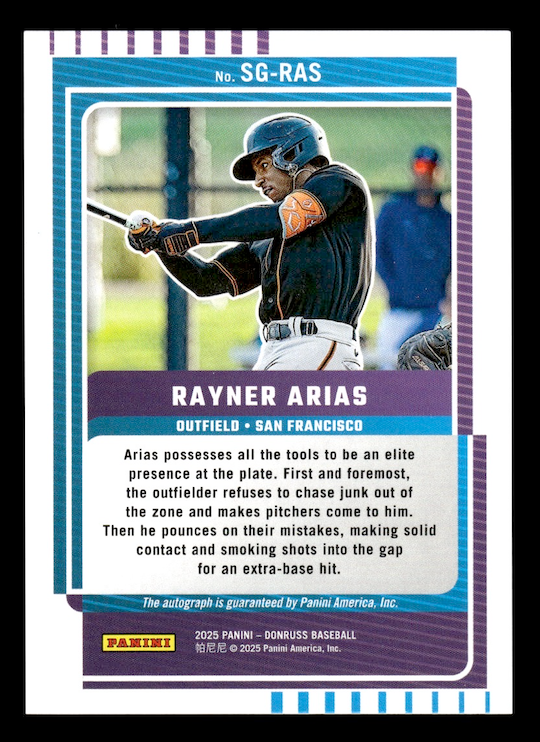 2025 Donruss Signature Series Green Laser #46 Rayner Arias (San Francisco Giants)