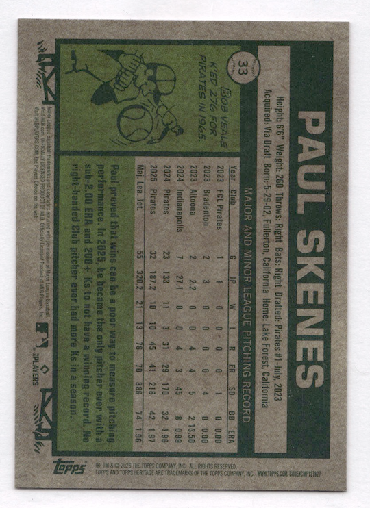 2026 Topps Heritage Chrome #33 Paul Skenes (Pittsburgh Pirates)