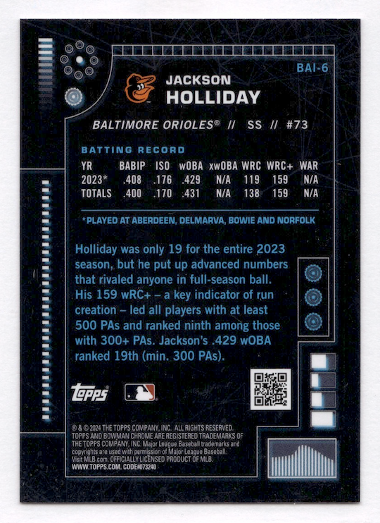 2024 Bowman Chrome Bowman AI #BAI6 Jackson Holliday (Baltimore Orioles)