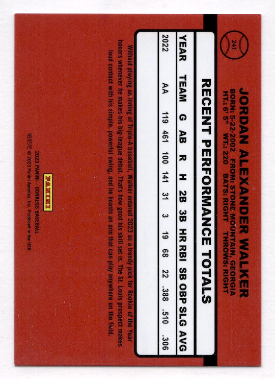 2023 Donruss Holo Red #241 Jordan Walker RETRO (Cardinals)