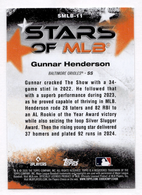 2026 Topps Stars of MLB #SMLB11 Gunnar Henderson (Baltimore Orioles)