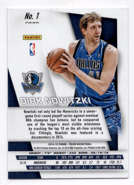 2014-15 Panini Prizm Photo Variations #1 Dirk Nowitzki (Dallas Mavericks)