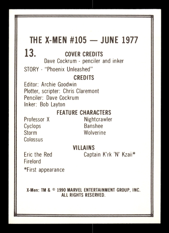 1990 Comic Images Uncanny X-Men Covers Series I #13 Issue #105