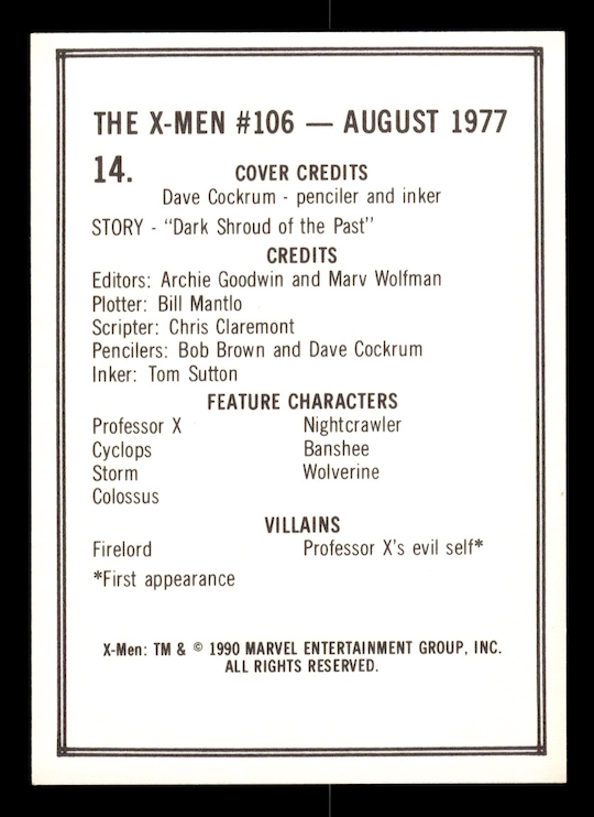 1990 Comic Images Uncanny X-Men Covers Series I #14 Issue #106