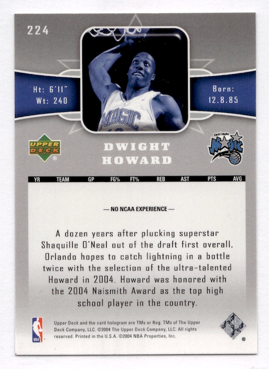 2004-05 Upper Deck #224 Dwight Howard SP RC (Orlando Magic)
