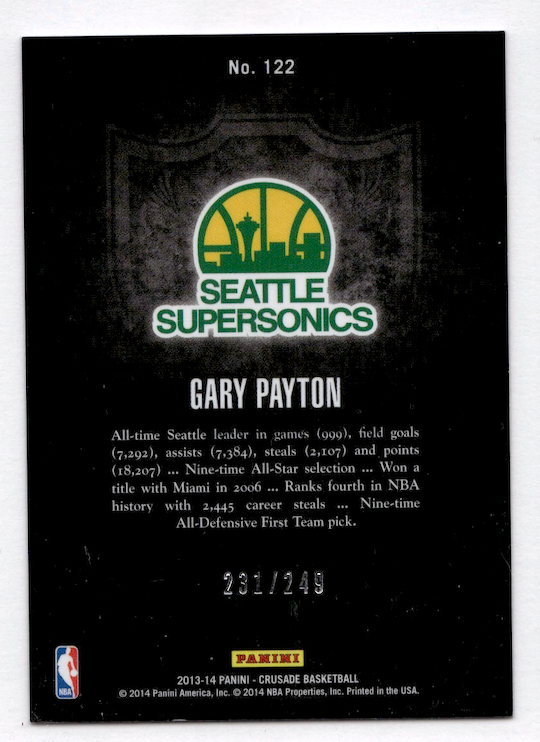 2013-14 Panini Crusade Insert Teal #122 Gary Payton #'d /249 (Seattle Supersonics)