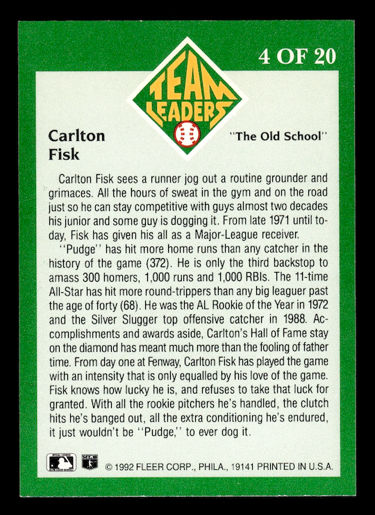 1992 Fleer Team Leaders #4 Carlton Fisk (Chicago White Sox)