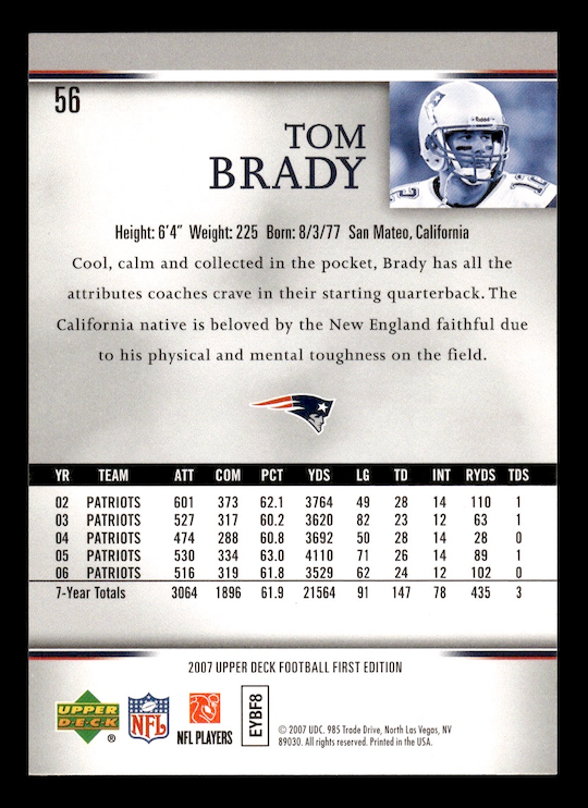 2007 Upper Deck First Edition #56 Tom Brady (New England Patriots)