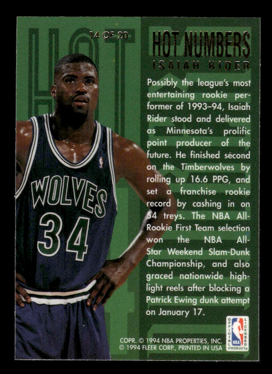 1994-95 Flair Hot Numbers #14 Isaiah Rider (Minnesota Timberwolves)