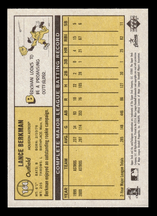 2001 Upper Deck Vintage #164 Lance Berkman (Houston Astrosa)