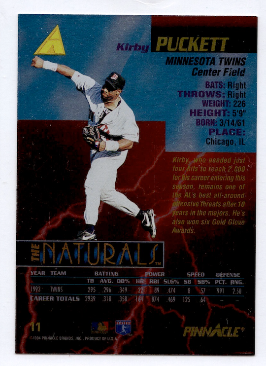 1994 Pinnacle The Naturals #11 Kirby Puckett (Minnesota Twins)