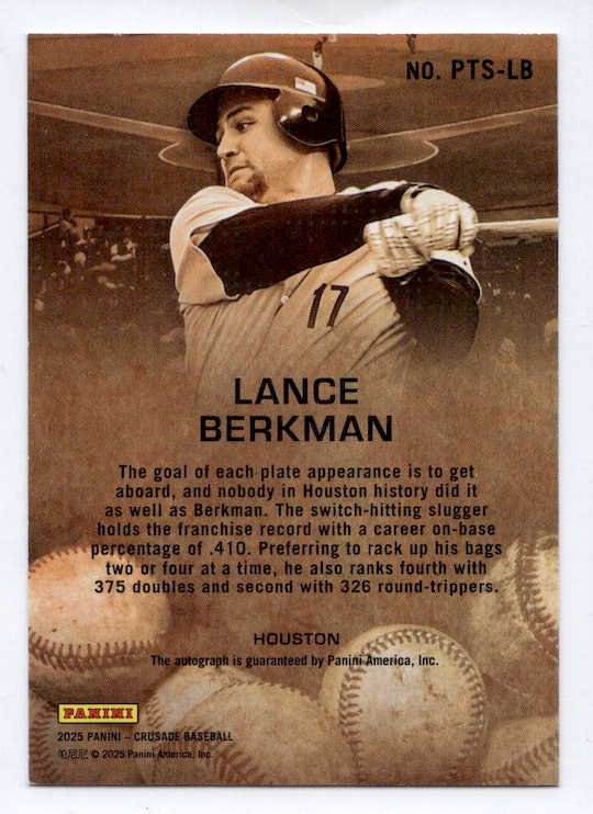 2025 Panini Crusade Past Time Signatures #1 Lance Berkman (Houston Astros)