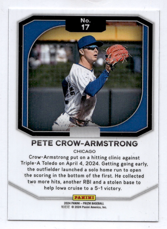 2024 Panini Prizm Top Tier #17 Pete Crow-Armstrong Rookie (Chicago Cubs)