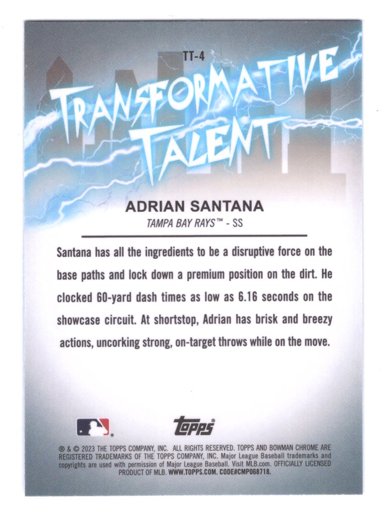 2023 Bowman Chrome Draft Adrian Santana Transformative Talent #TT4 (Rays)