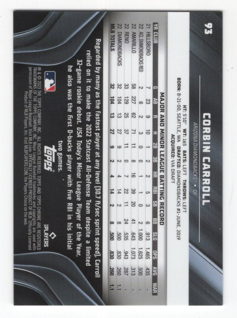 2023 Topps Chrome Black Corbin Carroll Green Wave Refractor Rookie #'d 68/99 (Diamondbacks)