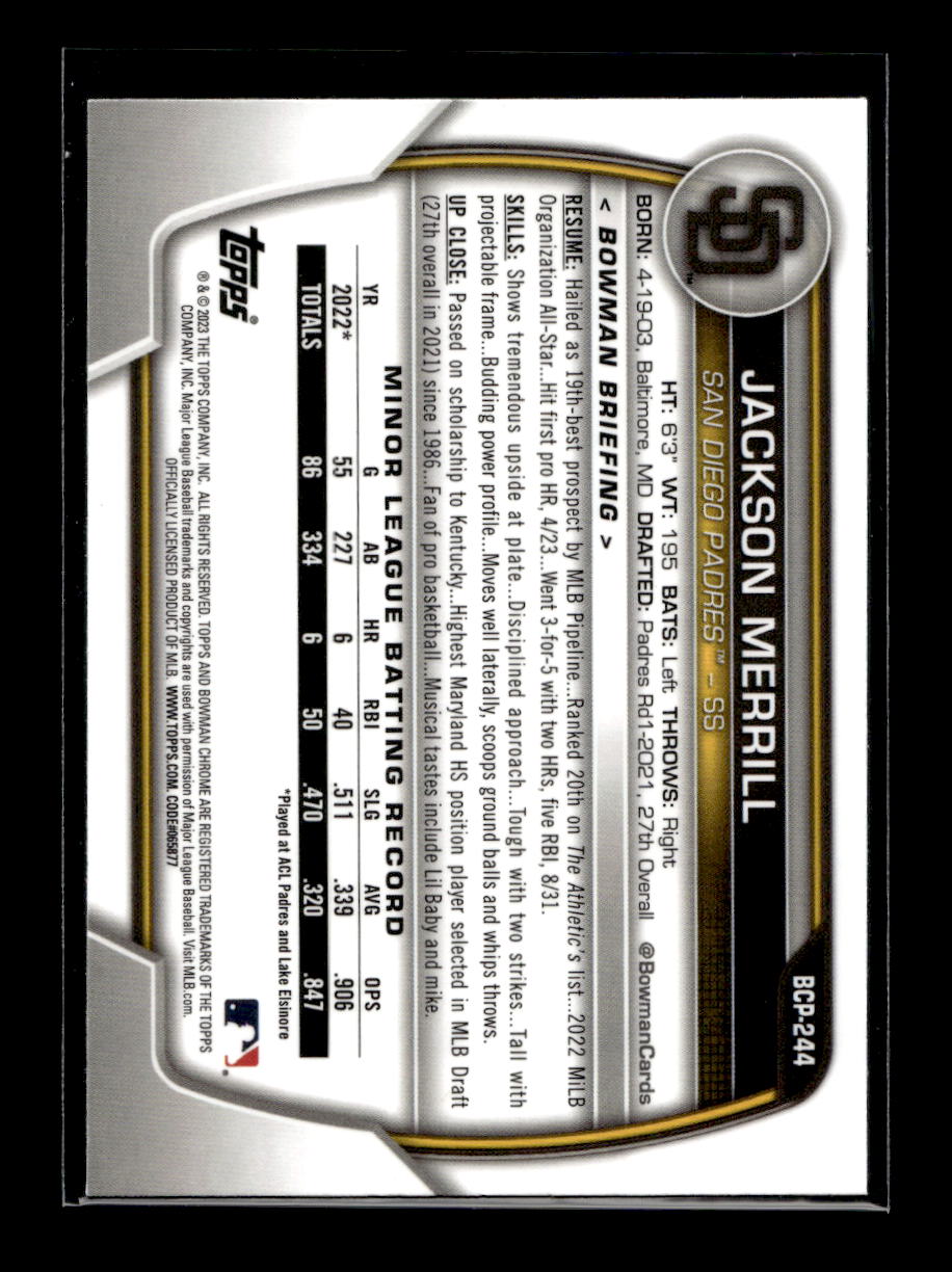 2023 Bowman Chrome Prospects #BCP244 Jackson Merrill (San Diego Padres)