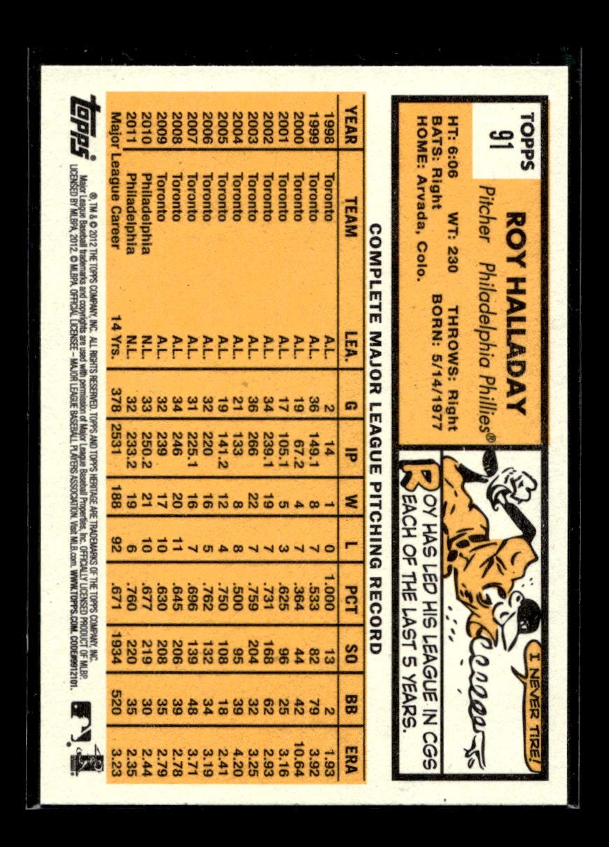 2012 Topps Heritage #91A Roy Halladay (Philadelphia Phillies)