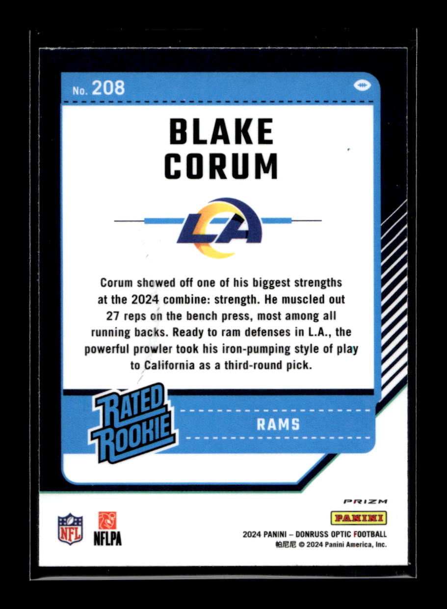 2024 Donruss Optic Green Velocity #208 Blake Corum Rated Rookie (Los Angeles Rams)