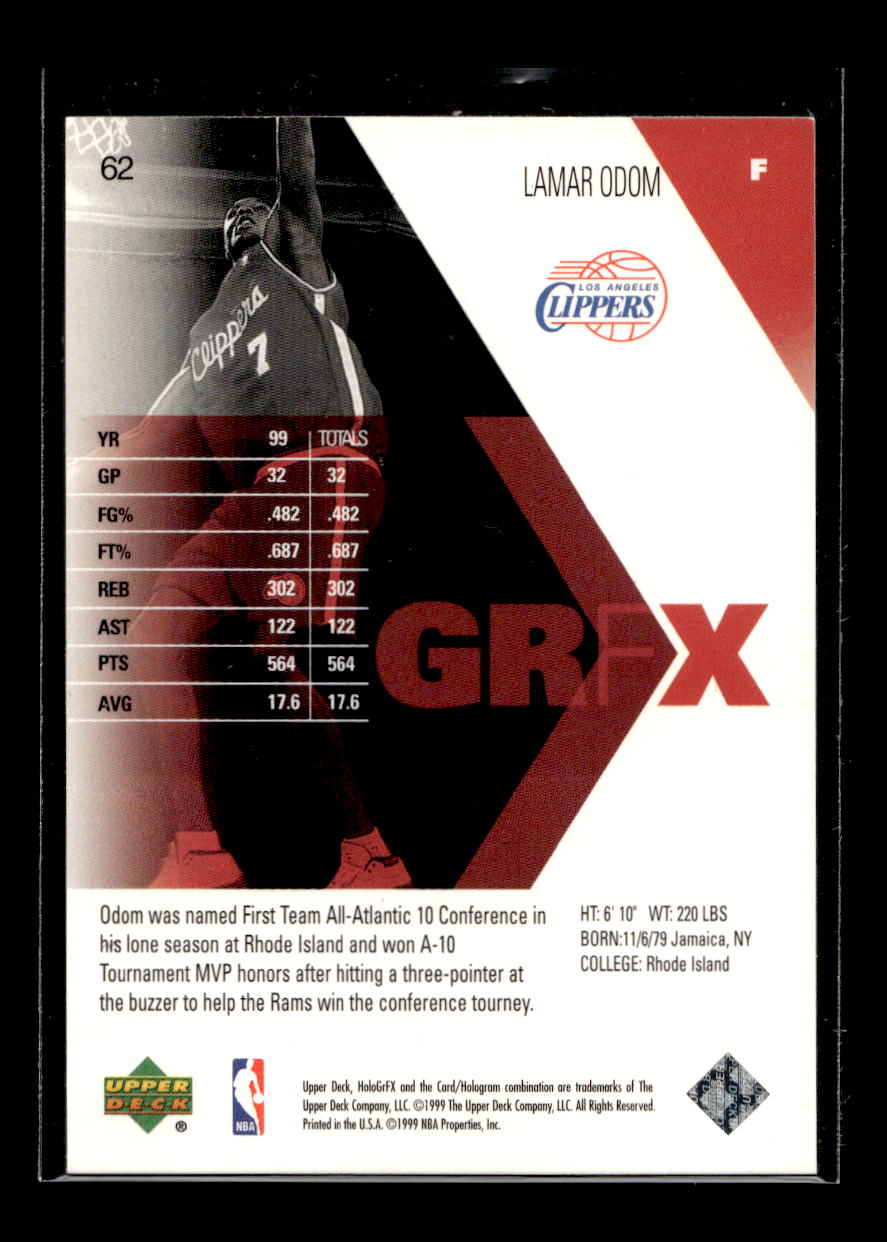1999-00 Upper Deck HoloGrFX #62 Lamar Odom Rookie (Los Angeles Clippers)