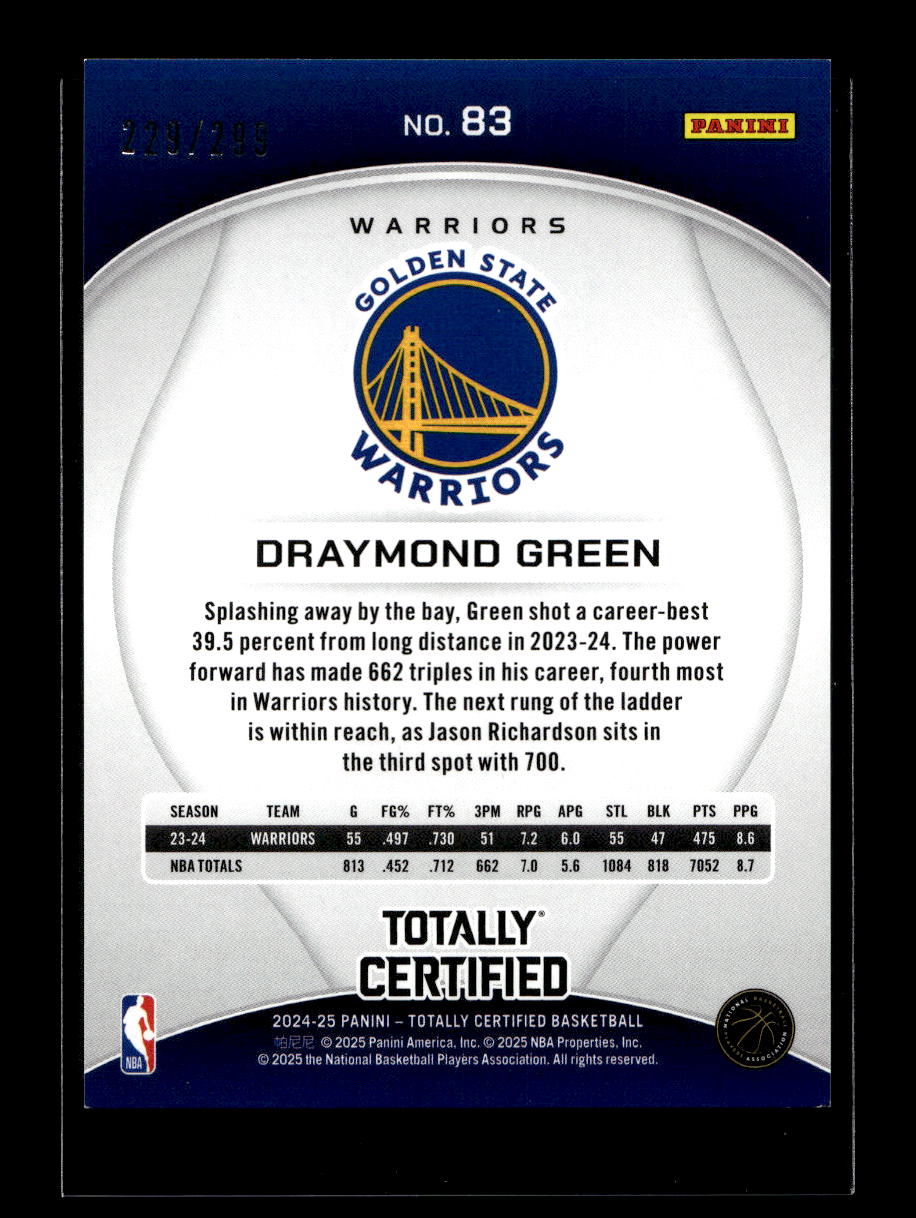 2024-25 Totally Certified Mirror Neon Orange #83 Draymond Green #'d /299 (Golden State Warriors)