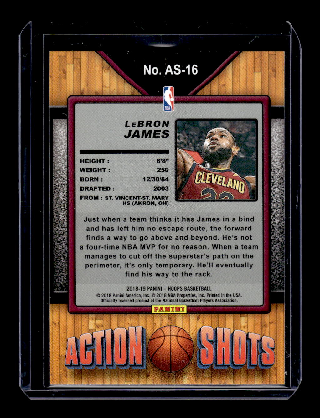 2018-19 NBA Hoops "Action Shots" #AS-16 Lebron James (Los Angeles Lakers)