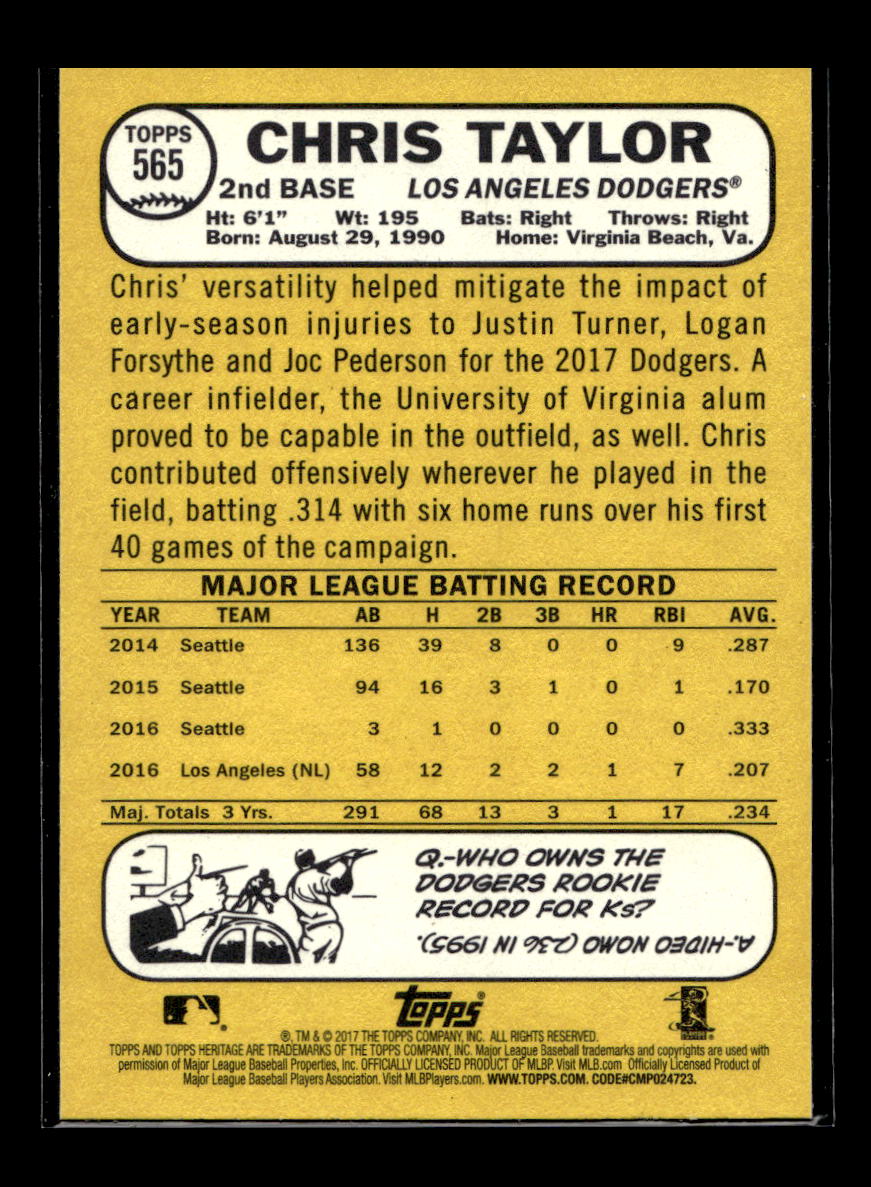 2017 Topps Heritage #565 Chris Taylor (Los Angeles Dodgers)