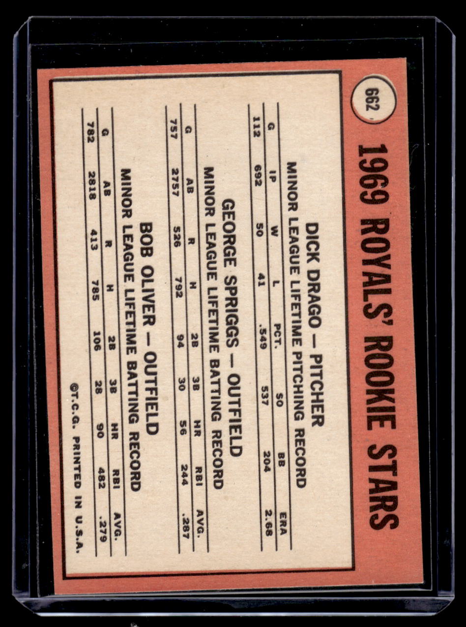 1969 Topps #662 Royals "1969 Rookie Stars" (Dick Drago / George Spriggs / Bob Oliver ) RC