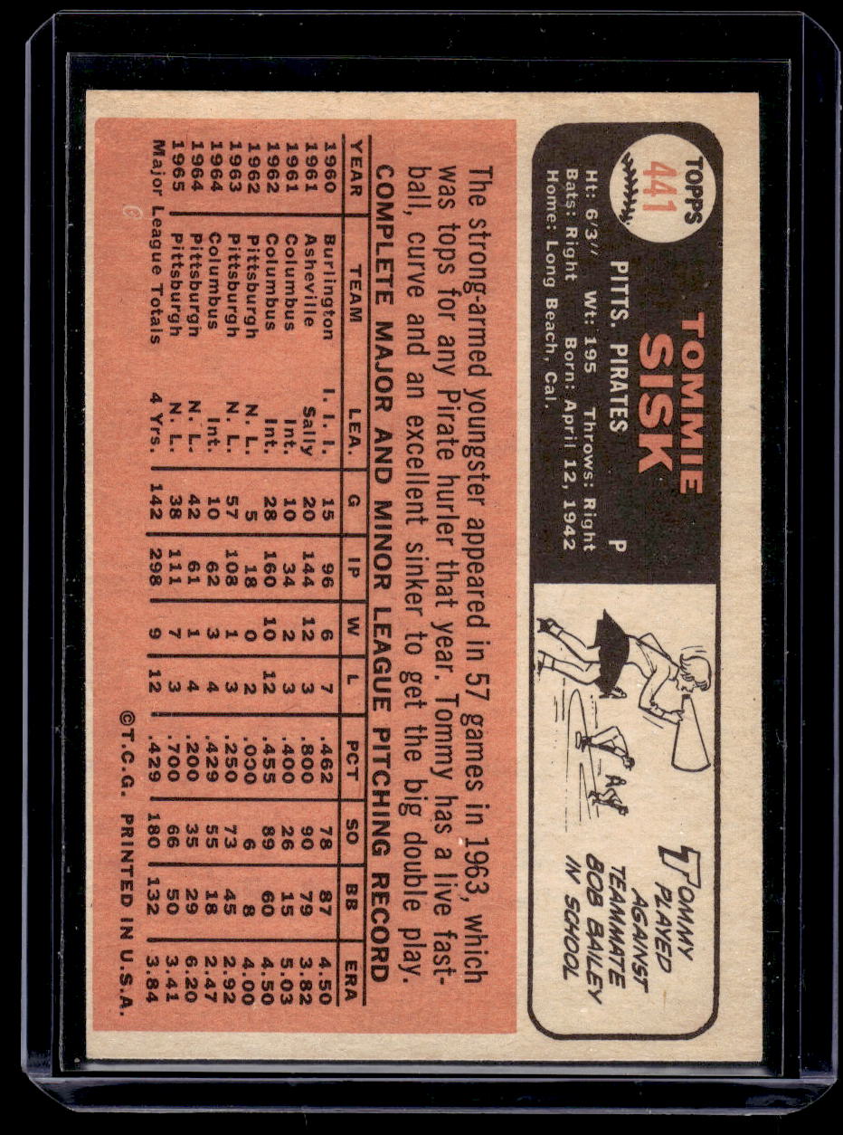 1966 Topps Tommie Sisk #441 (Pittsburgh Pirates)