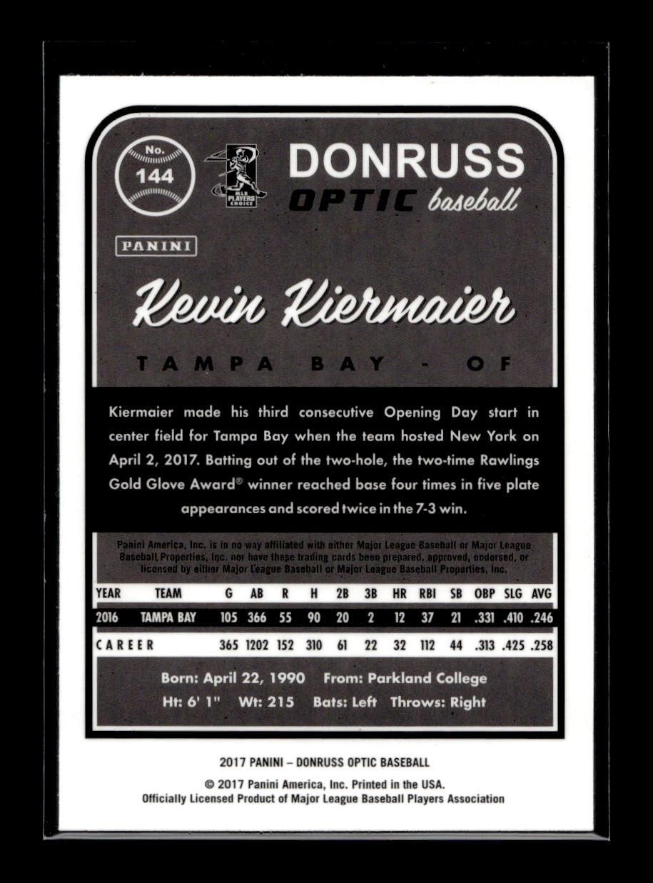 2017 Donruss Optic #144 Kevin Kiermaier (Tampa Bay Rays)