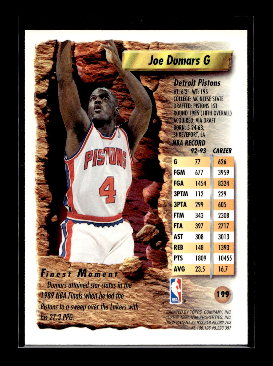 1993-94 Finest Refractors #199 Joe Dumars (Detroit Pistons)