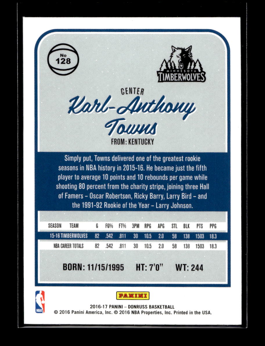 2016-17 Donruss #128 Karl-Anthony Towns (Minnesota Timberwolves)