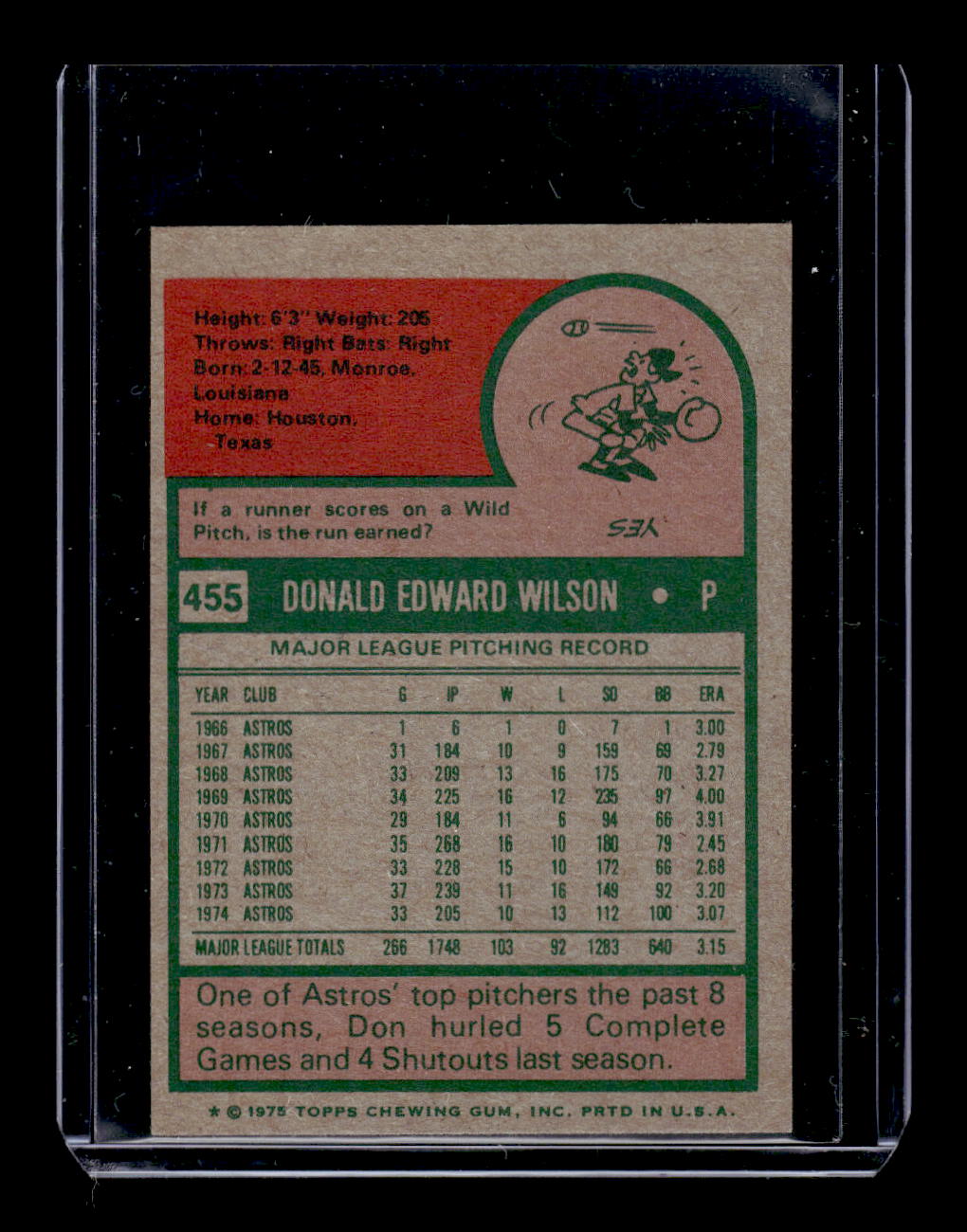 1975 Topps Mini #455 Don Wilson (Astros)
