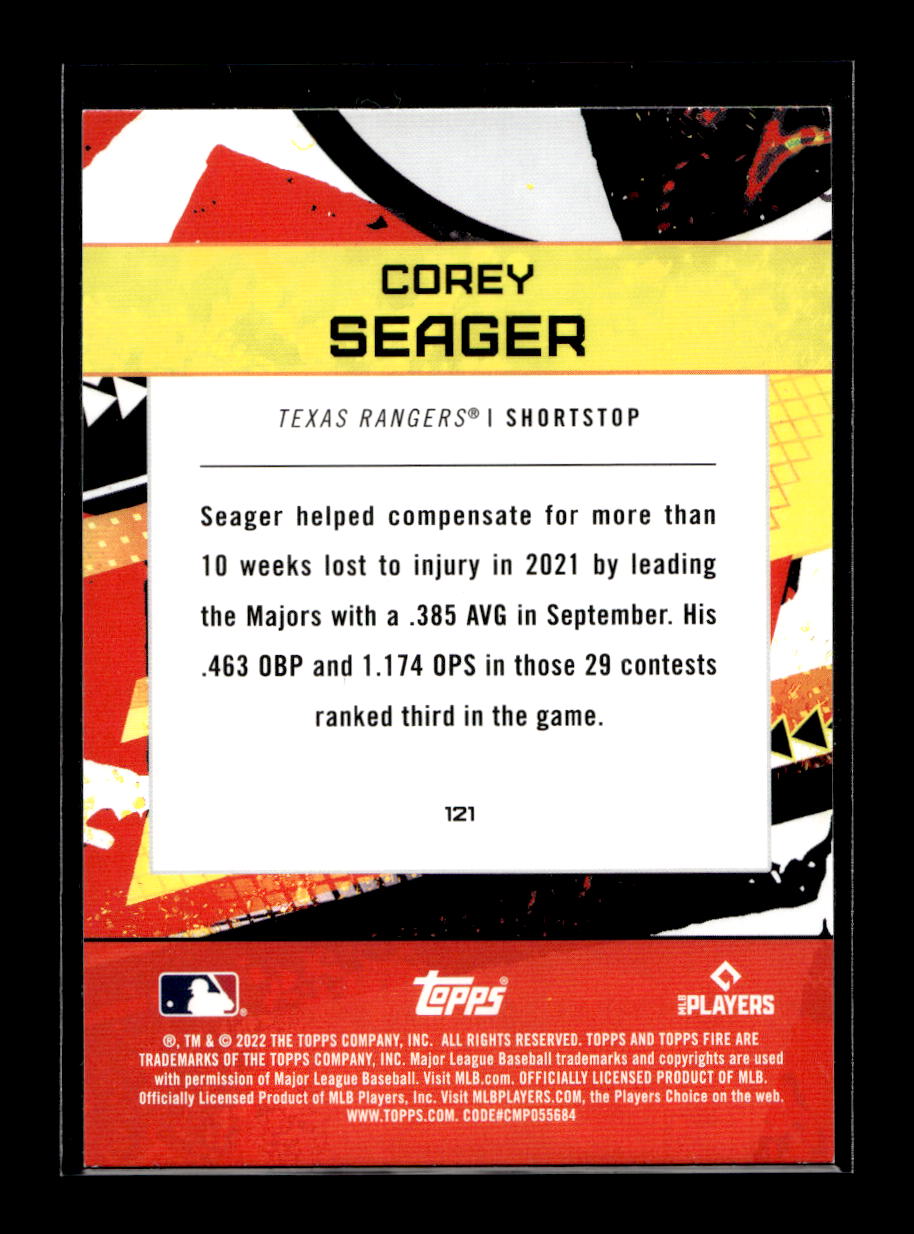 2022 Topps Fire Gold Minted #121 Corey Seager (Texas Rangers)