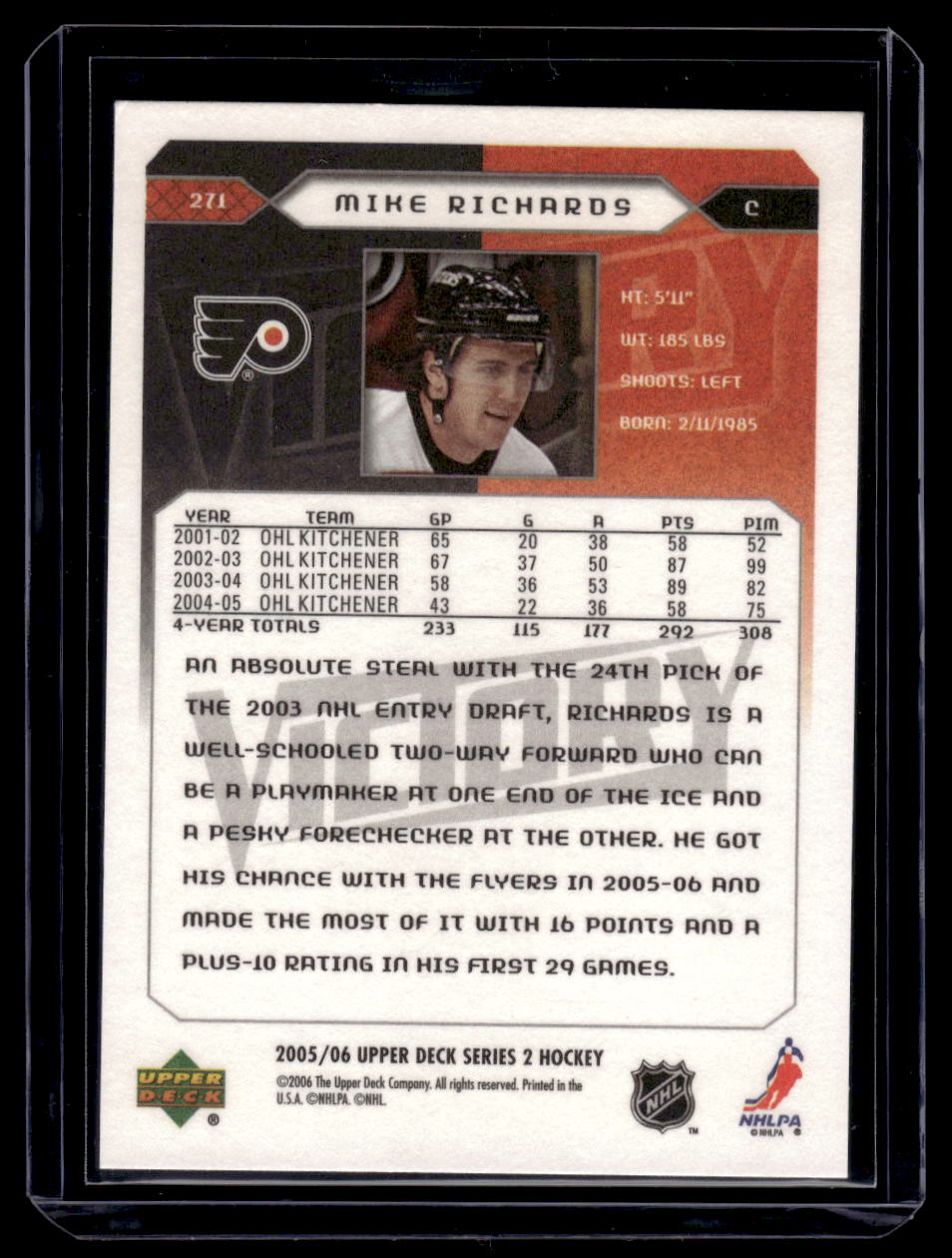 2005-06 Upper Deck Victory Update #271 Mike Richards Rookie RC (Philadelphia Flyers)