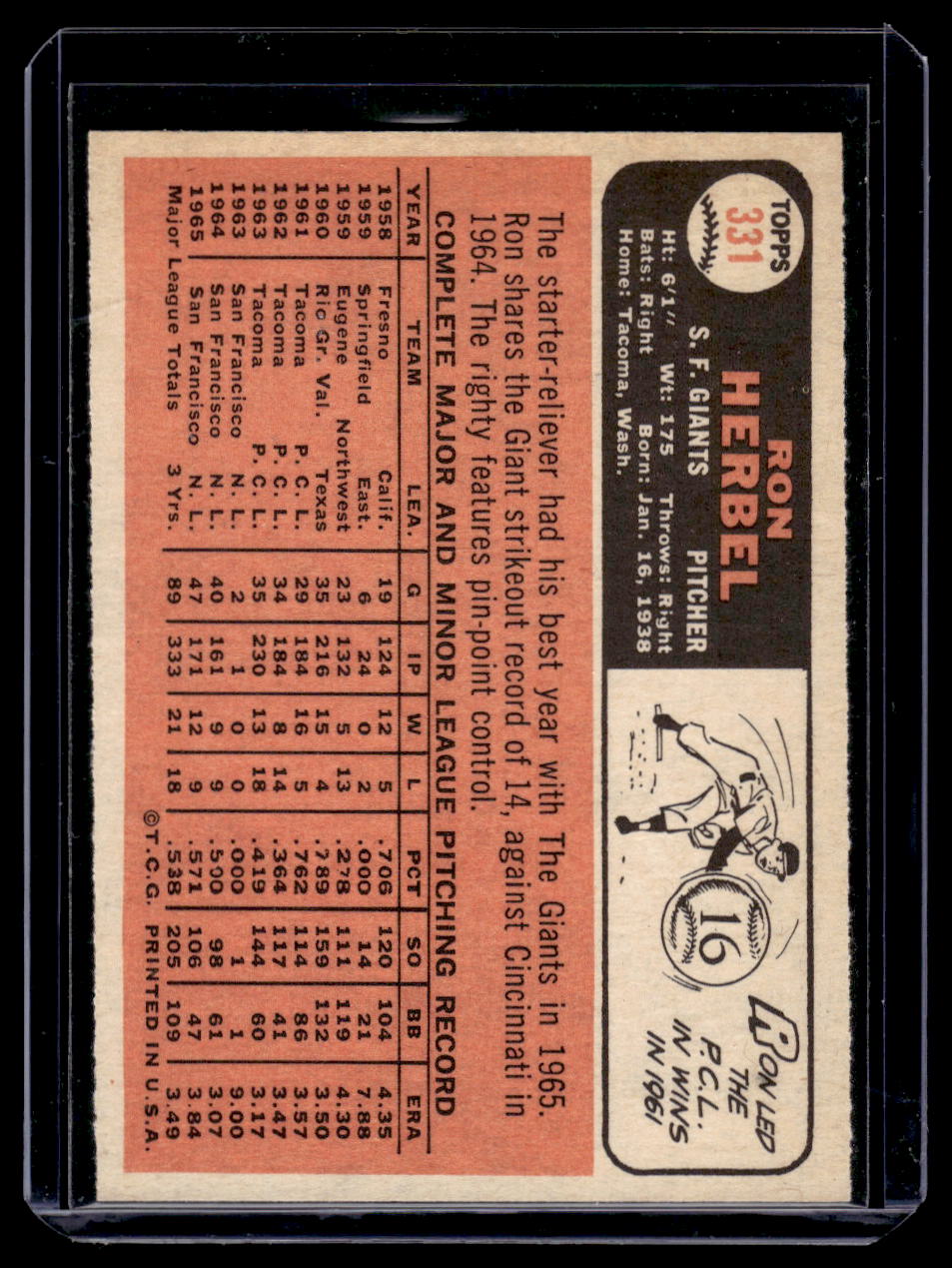 1966 Topps #331 Ron Herbel (San Francisco Giants)