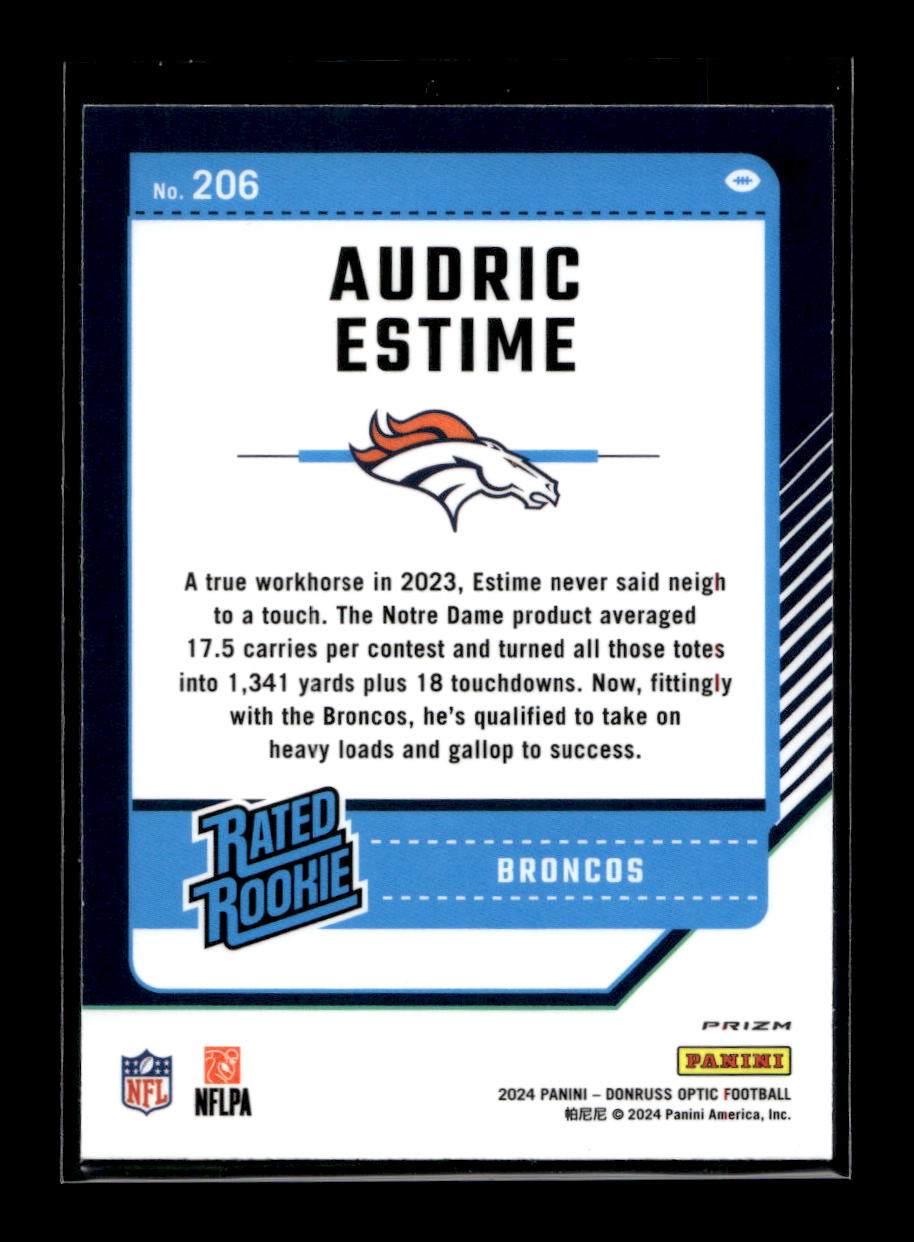 2024 Donruss Optic Purple Shock #206 Audric Estime Rated Rookie (Denver Broncos)