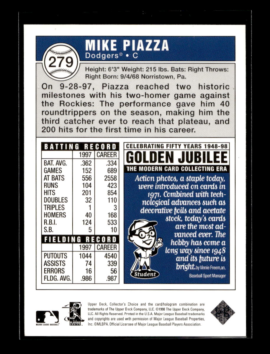 1998 Collector's Choice #279 Mike Piazza (Los Angeles Dodgers)