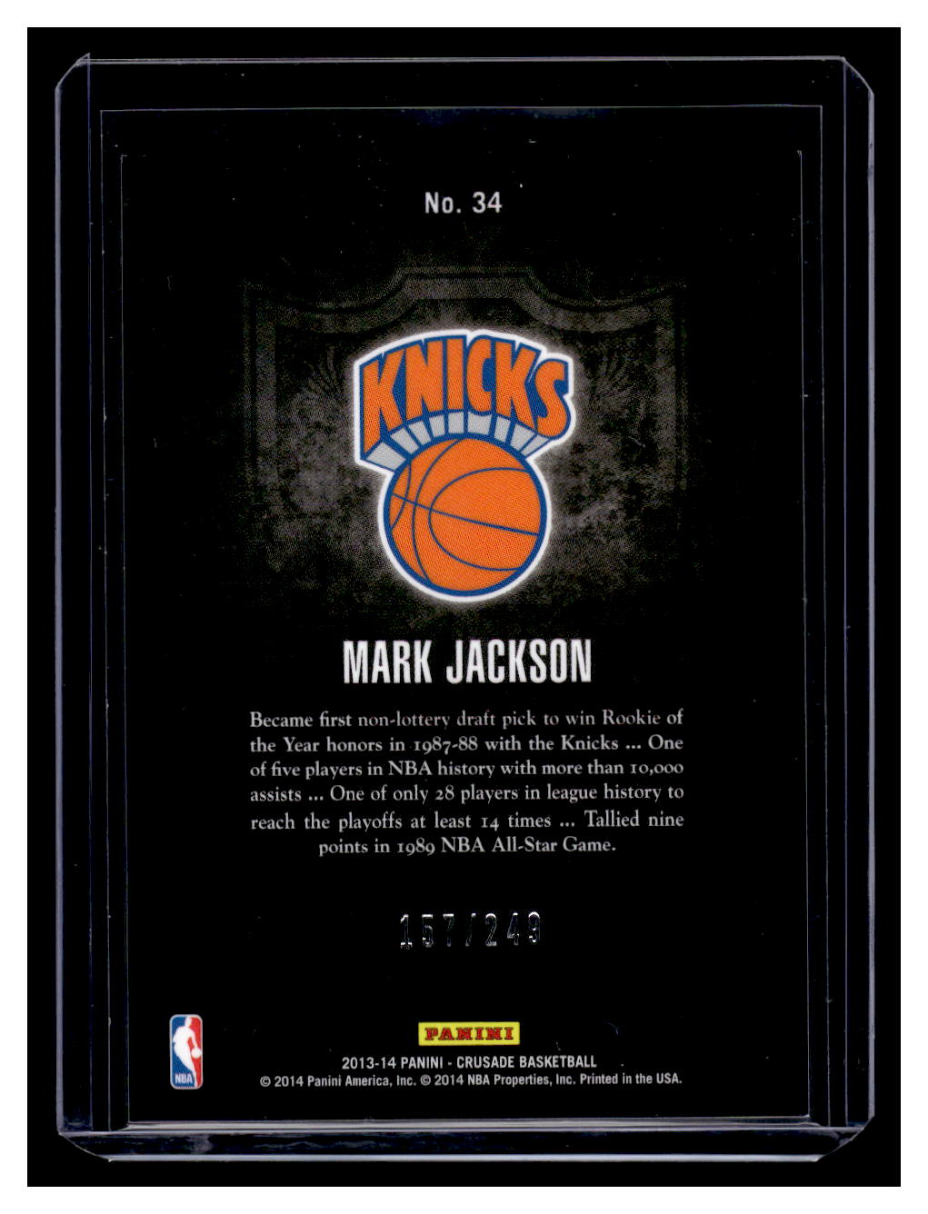 2013-14 Panini Crusade "Teal" #34 Mark Jackson #'d /249 (New York Knicks)