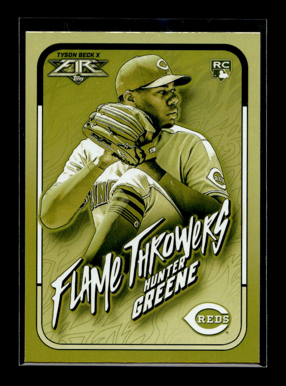 2022 Topps Fire Flame Throwers Gold Minted #FT12 Hunter Greene (Cincinnati Reds)