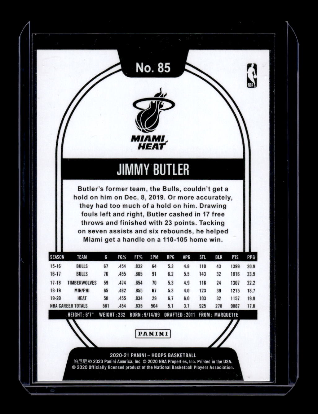 2020-21 NBA Hoops #85 Jimmy Butler (Miami Heat)