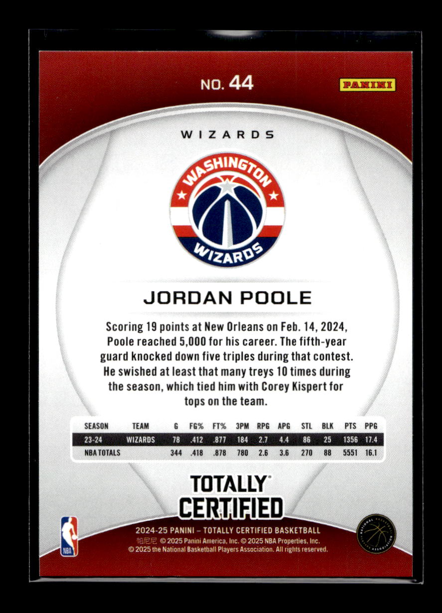 2024-25 Totally Certified #44 Jordan Poole (Washington Wizards)