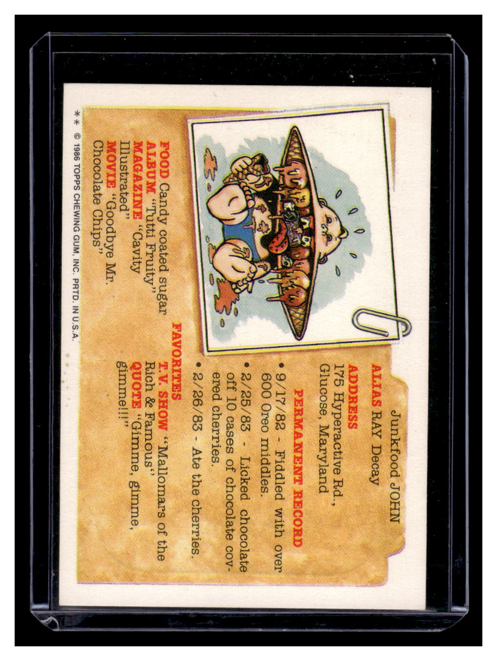 1986 Topps Garbage Pail Kids Series 4 Dotty Dribble 195b