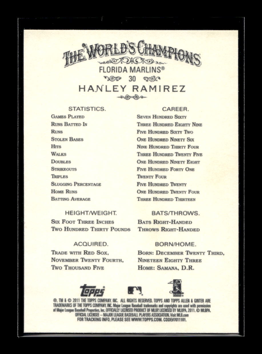 2011 Topps Allen and Ginter #30 Hanley Ramirez (Florida Marlins)